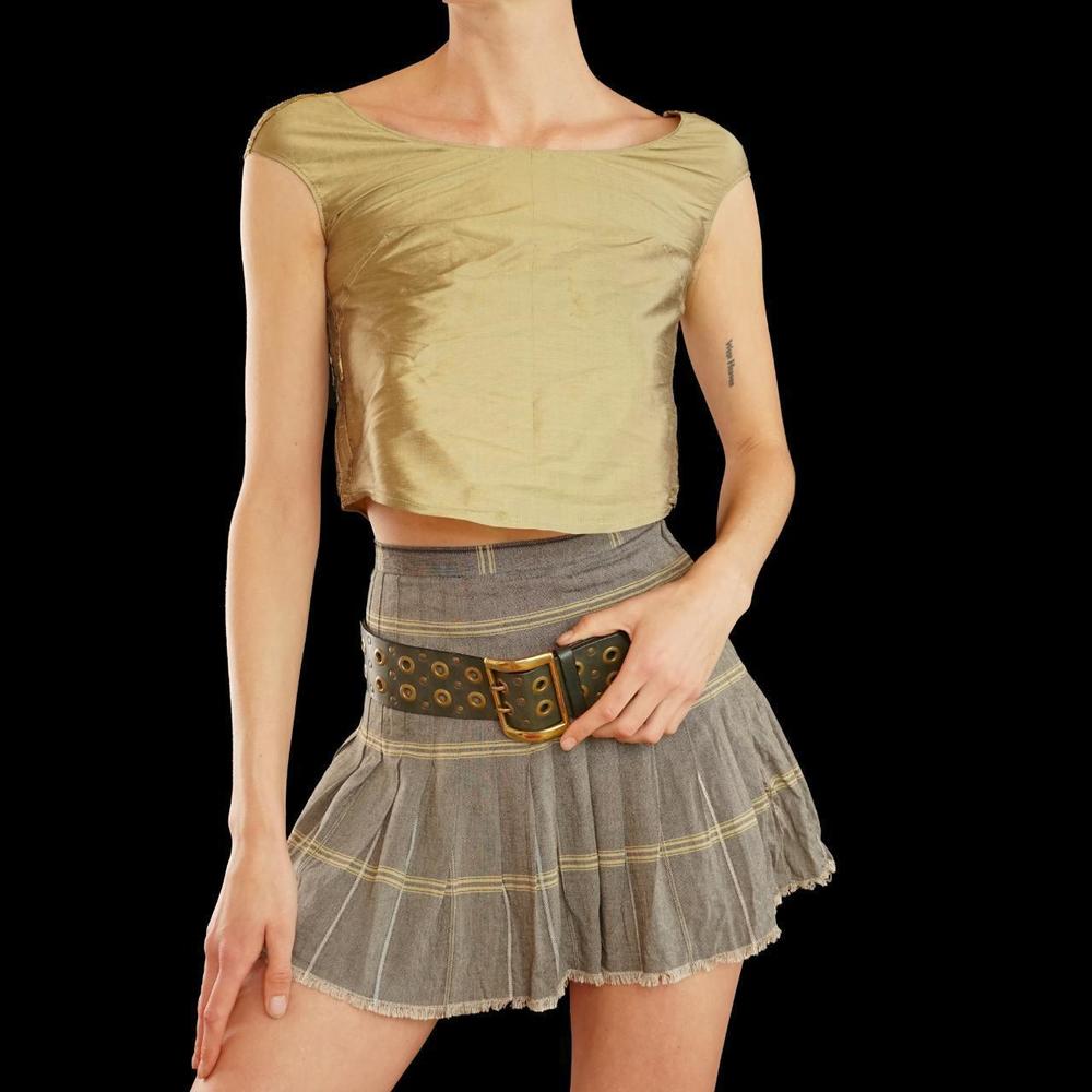 Chelsea Mak gold silk crop tank top with exposed seam effect
